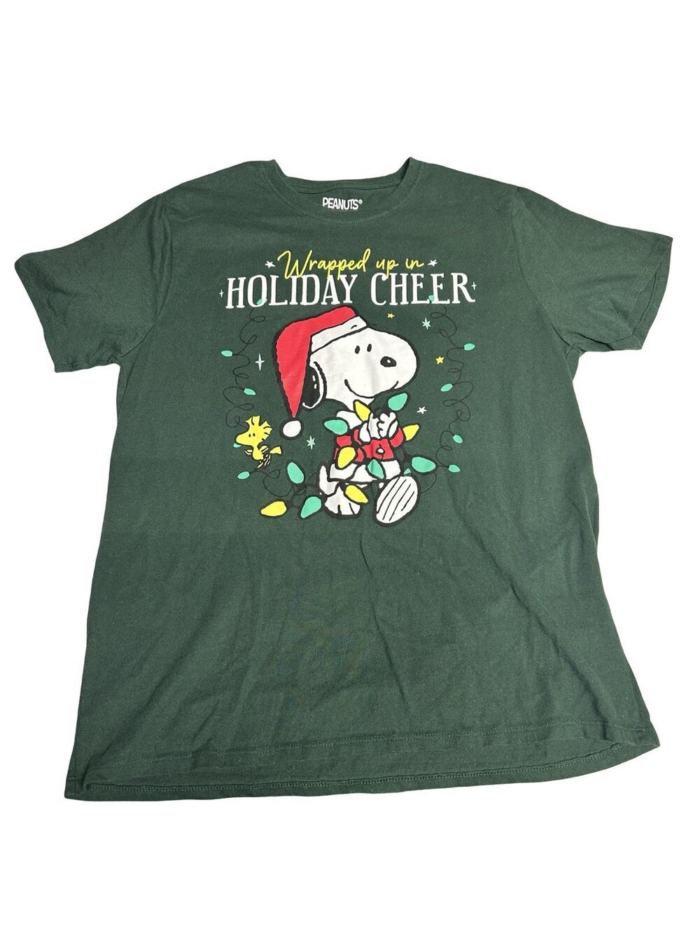 Peanuts Snoopy Holiday Cheer Christmas T-Shirt Men’s XL Green Graphic Tee